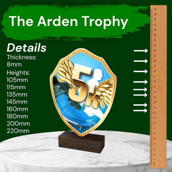 Arden Running 5K Real Wood Shield Trophy