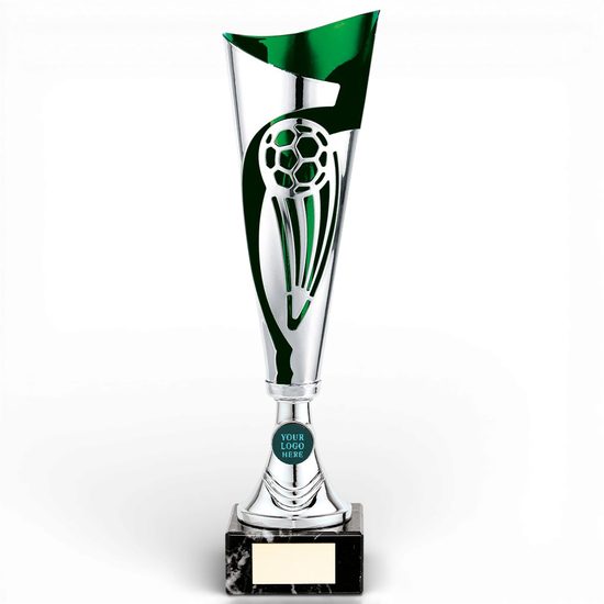Champions Silver and Green Metal Football Trophy Cup