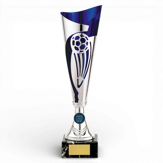 Champions Silver and Blue Metal Football Trophy Cup