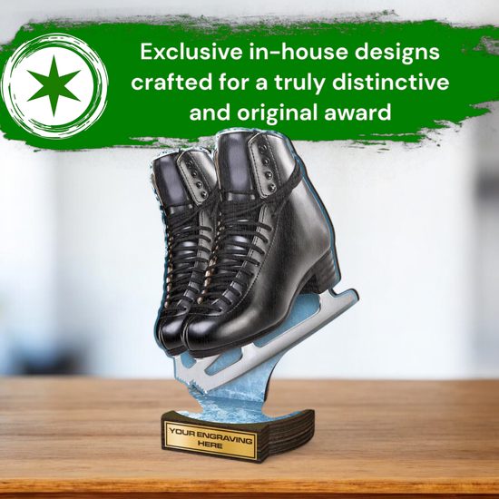 Grove Ice Skating Black Boot Real Wood Trophy
