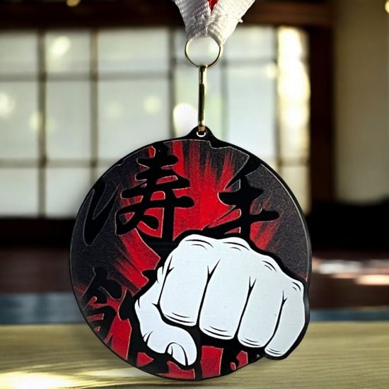 Rincon Colour Martial Arts Fist Black Acrylic Medal