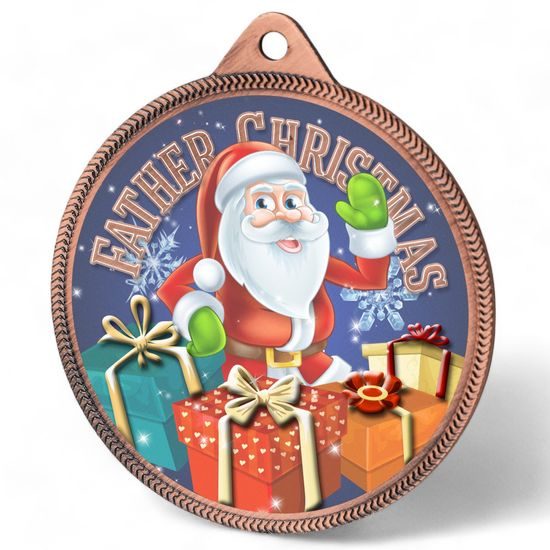 Father Christmas Texture Print Full Colour 55mm Medal