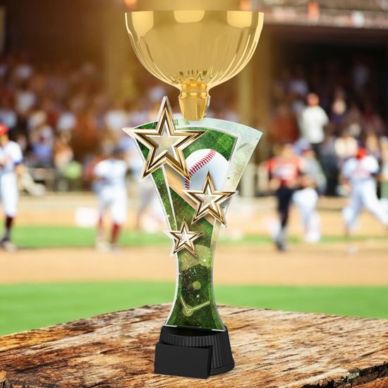 Triple Star Baseball Gold Trophy Cup