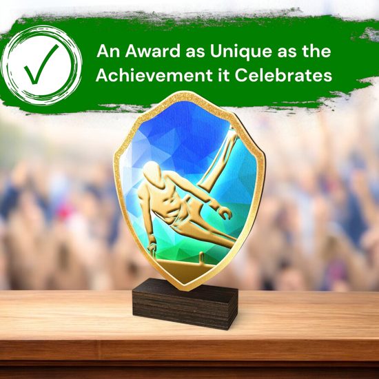 Arden Gymnastics Male Real Wood Shield Trophy