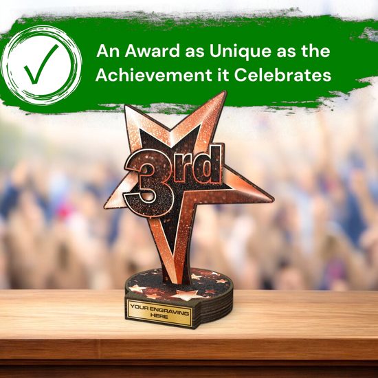 Grove 3rd Place Bronze Star Real Wood Trophy