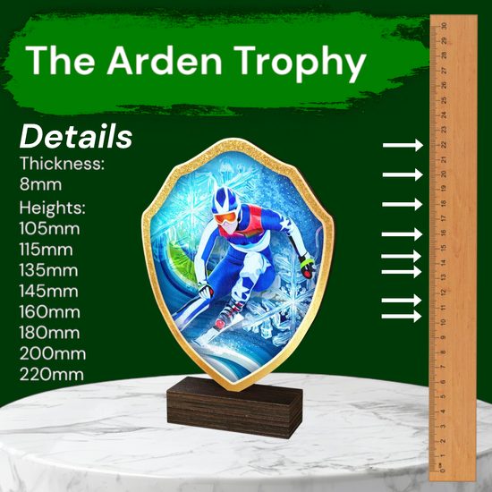 Arden Downhill Skiing Real Wood Shield Trophy