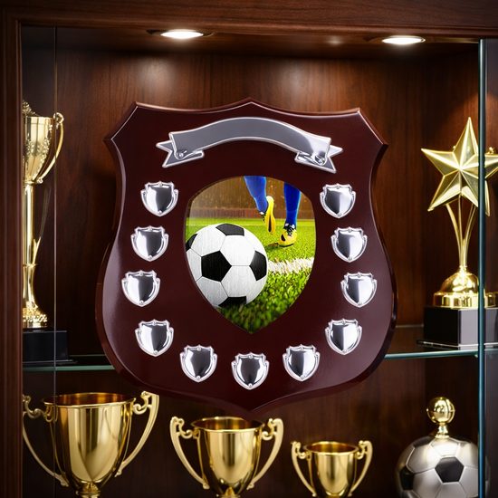 Mercia Football Mahogany Wooden 11 Year Annual Shield (295mm)