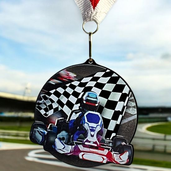 Rincon Colour Go Kart Black Acrylic Medal