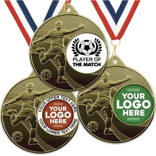 Football Champion Gold Embossed Logo Insert Medal