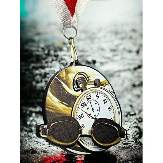 Rincon Classic Swimming Black Acrylic Medal