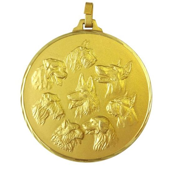 Diamond Edged Multi Dog Head Gold Medal