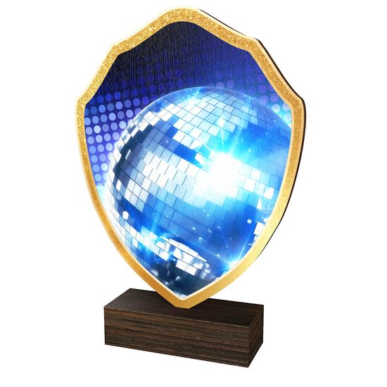 Arden Glitterball Blue Real Wood Shield Trophy