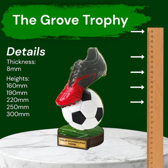 Grove Football Red Boot Real Wood Trophy