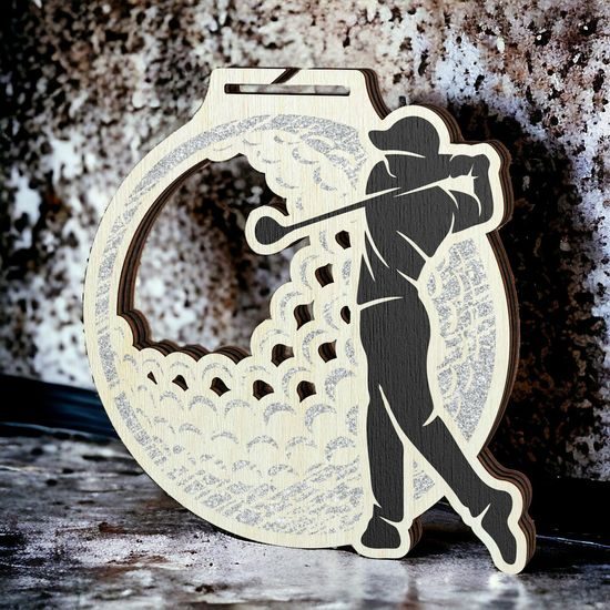 Acacia Male Golfer Silver Eco Friendly Wooden Medal
