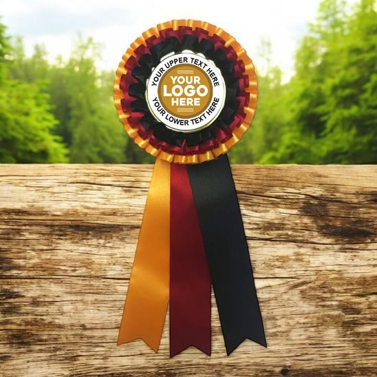 Yellow, Red & Black Three Tier Satin Feel Logo Rosette