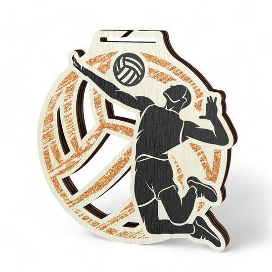 Acacia Volleyball Bronze Eco Friendly Wooden Medal