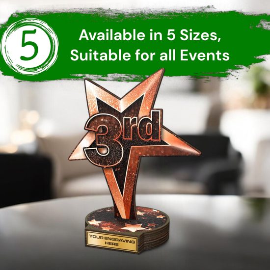 Grove 3rd Place Bronze Star Real Wood Trophy