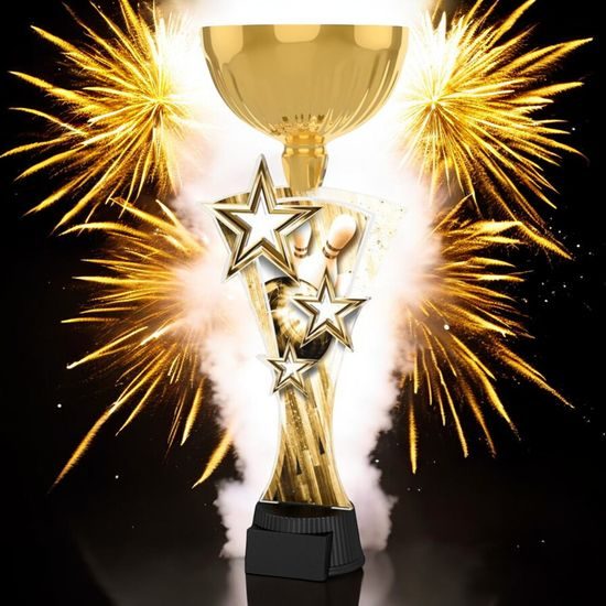 Triple Star Classic Tenpin Bowling Gold Trophy Cup