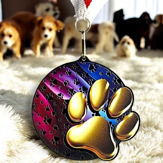 Rincon Colour Dog Paw Black Acrylic Medal