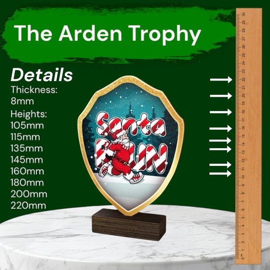 Arden Chestnut Santa Run Real Wood Shield Trophy