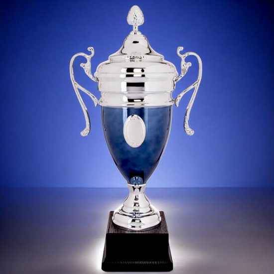 Oslo Silver & Blue Metal Cup with Lid