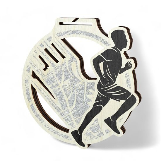 Acacia Male Running Silver Eco Friendly Wooden Medal