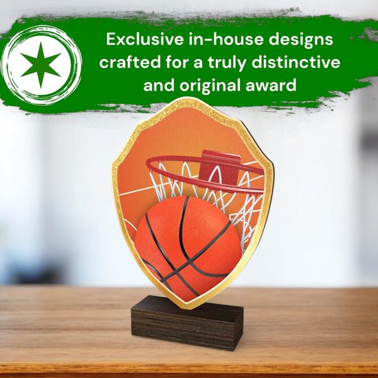 Arden Basketball Real Wood Shield Trophy