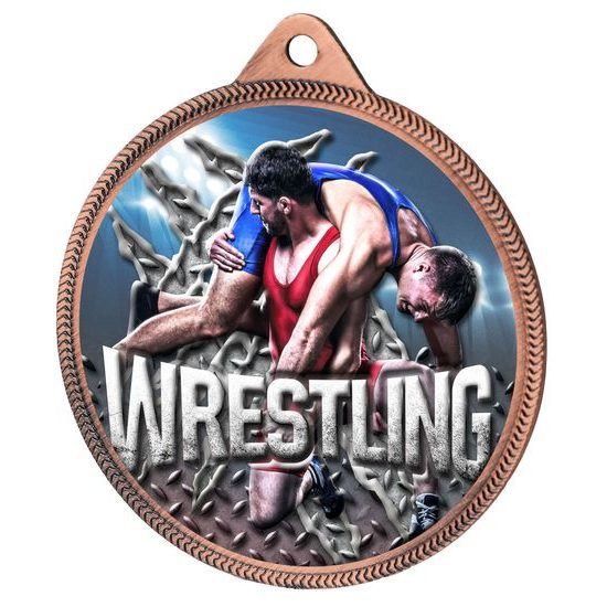 Wrestling Colour Texture 3D Print Bronze Medal