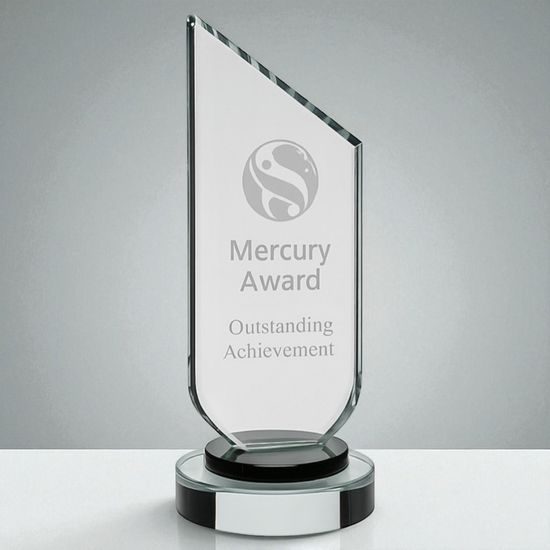 Mercury Clear & Black Engraved Crystal Award