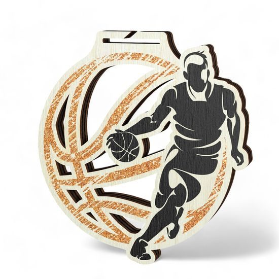 Acacia Basketball Bronze Eco Friendly Wooden Medal