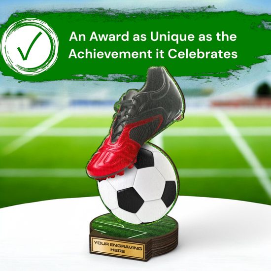 Grove Football Red Boot Real Wood Trophy