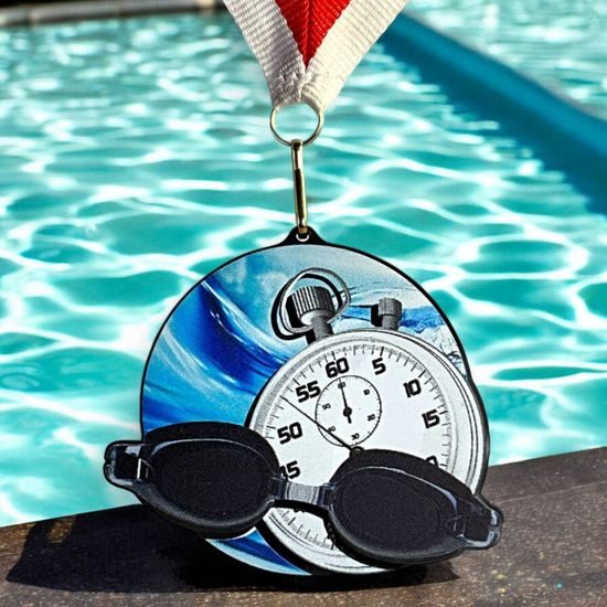 Rincon Colour Swimming Black Acrylic Medal