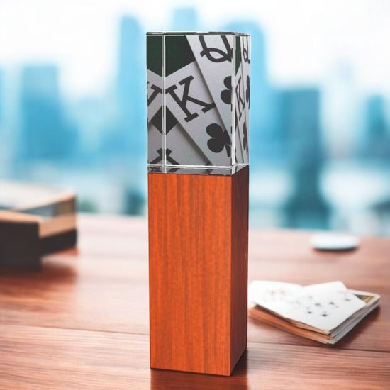 Lumina Poker Cards Wood and Glass Award