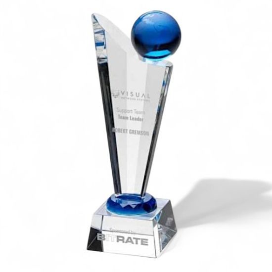 Dolomite 3D Crystal Blue Engraved Globe Award