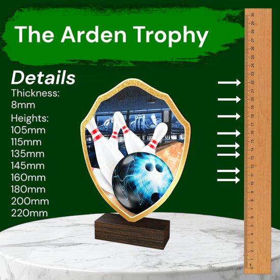 Arden Ten Pin Bowling Real Wood Shield Trophy