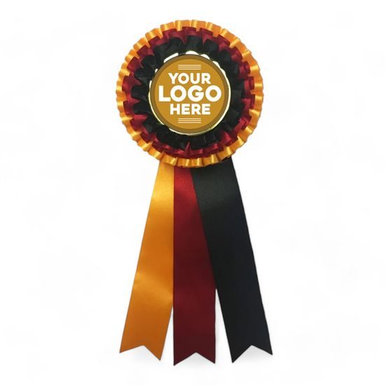 Yellow, Red & Black Three Tier Satin Feel Logo Rosette