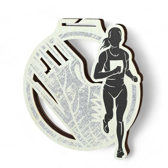 Acacia Female Running Silver Eco Friendly Wooden Medal