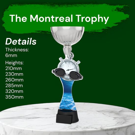 Montreal Swimming Goggles and Stopwatch Silver Cup Trophy