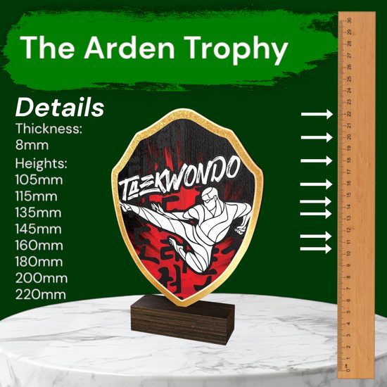 Arden Tae Kwondo Real Wood Shield Trophy