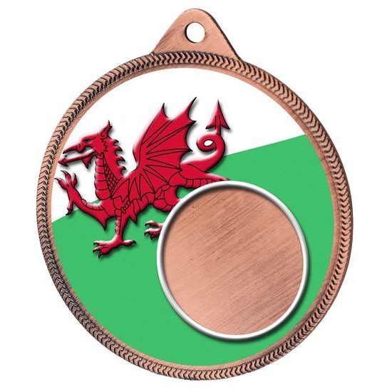 Wales Flag Logo Insert Bronze 3D Printed Welsh Medal