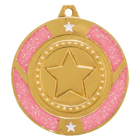 Pink Glitter Star Logo Insert Gold Medal