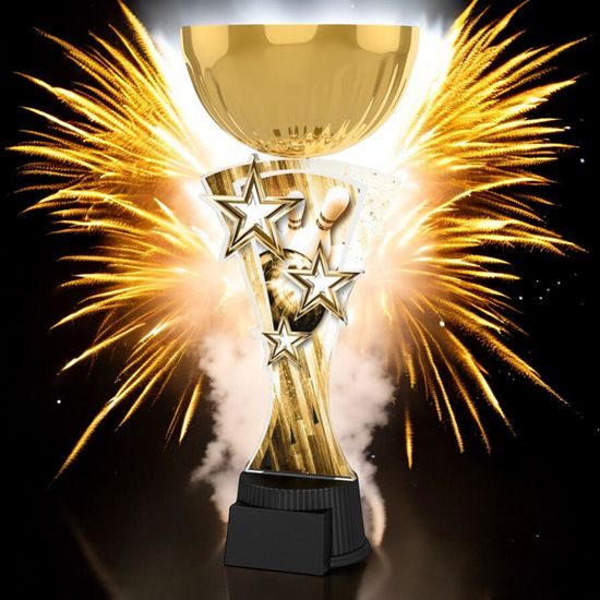 Triple Star Classic Tenpin Bowling Gold Trophy Cup