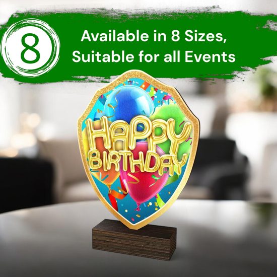 Arden Happy Birthday Real Wood Shield Trophy