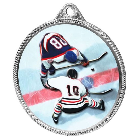 Ice Hockey Colour Texture 3D Print Silver Medal