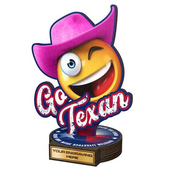 Texan Rodeo Pink Hat Real Wood Trophy
