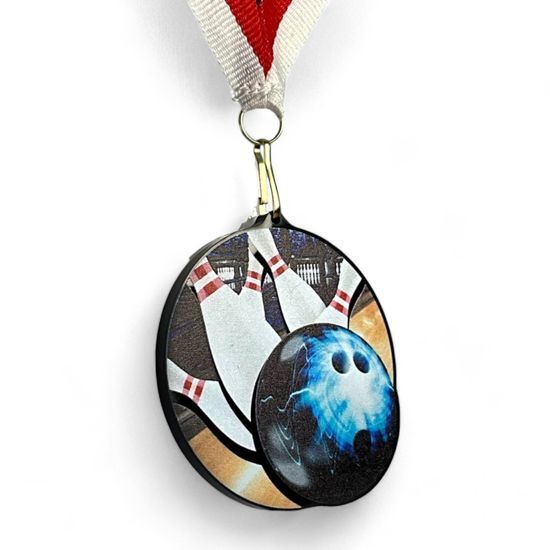Rincon Colour Tenpin Bowling Black Acrylic Medal