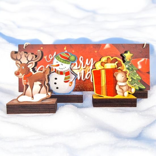 Traditional Christmas Real Wood Decoration 6 Piece Set