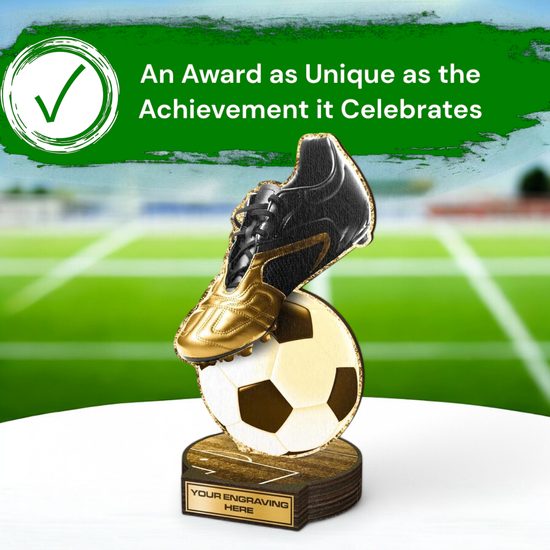 Grove Classic Football Ball & Boot Real Wood Trophy