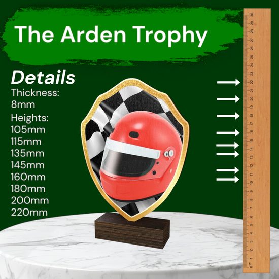 Arden Motor Racing Helmet Real Wood Shield Trophy