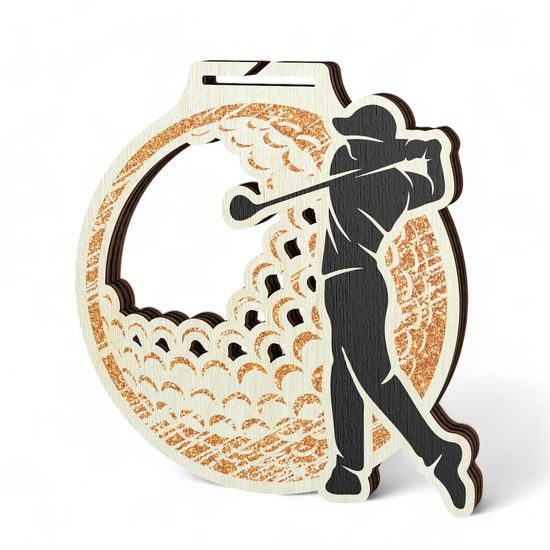 Acacia Male Golfer Bronze Eco Friendly Wooden Medal